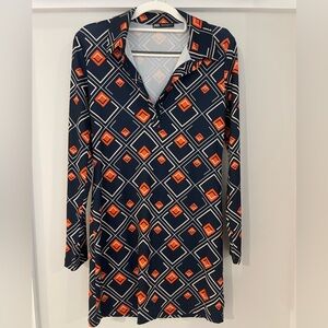 Zara Navy and Orange Geometric Dress